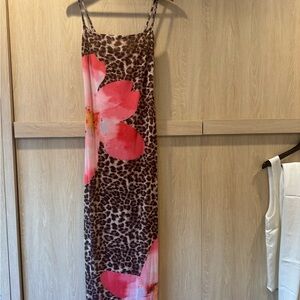 Superdown Tan and Brown Mesh Dress